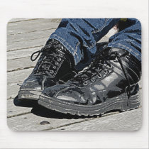 Black Leather Boots and Blue Jean Denim