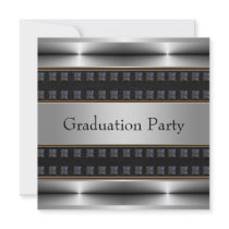Black Leather Chrome Boys Graduation Party Personalized Announcement