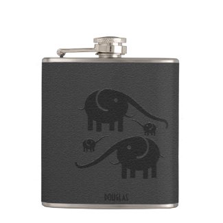 Black Leather Look Elephant Illustration Flasks