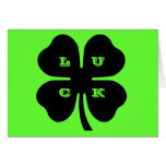 Black LUCK 4 Leaf Clover on Green Greeting Card