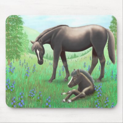 Black Mare and Foal in Pasture Mousepad by twopurringcats
