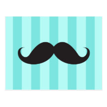Black moustache aqua stripes funny postcard