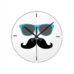 Black Moustache Aqua Sunglasses Wall Clock