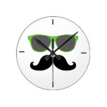 Black Moustache Green Sunglasses Wall Clock
