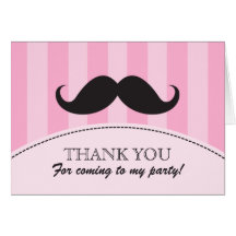 Black moustache pink stripes thank you card