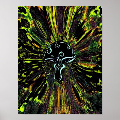 Black Mushroom Tye Dye Print by hadleymonster