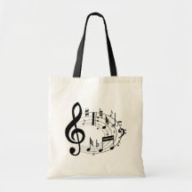 Black musical notes in oval shape bags
