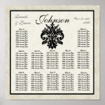 Black n Cream Damask Reception Table Seating Chart Poster