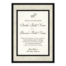 Black n Cream Fleur de Lis Damask Wedding Invitation