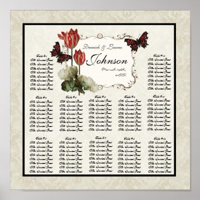 Black n Cream Red Reception Table Seating Chart by AudreyJeanne