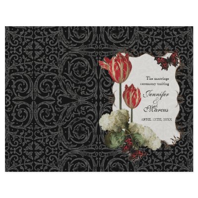 Black n Cream Red Tulip Damask - Wedding Program by AudreyJeanne