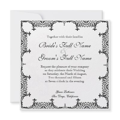 Black n White Fleur de Lis Damask Wedding Invitations by AudreyJeanne