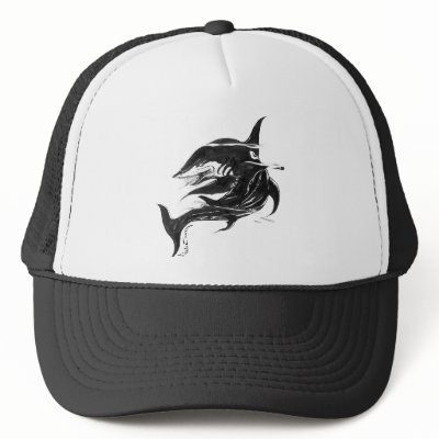Black n White Shark Trucker Hat by FishTsdotcom