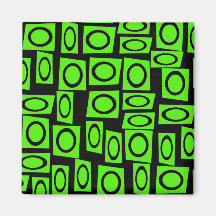 Black Neon Lime Green Fun Circle Square Pattern Fridge Magnet