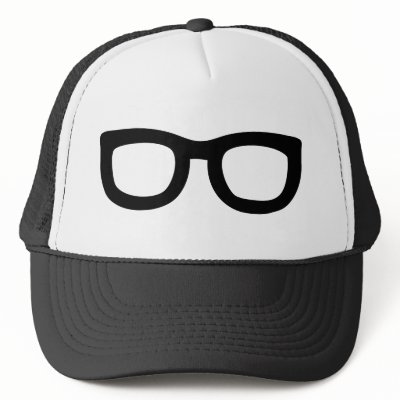black nerd glasses trucker hat by Tomaniac