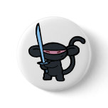 Black Ninja with Sword- No Words Pinback Buttons