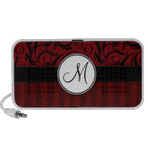Black on Red Floral Wisps & Stripes with Monogram Speakers