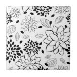 Black on White Floral Pattern Ceramic Tiles