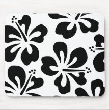Black on White Hibiscus Mouse Pads