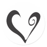 Black Open Heart Round Stickers