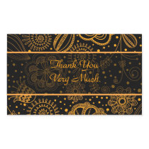 Black & Orange Retro Floral Pattern-Custom Text Rectangle Sticker