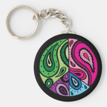 Black Paisley Peace Keychain