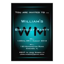 Black & Pale Blue Glow Monogram Sci-fi  Invitation