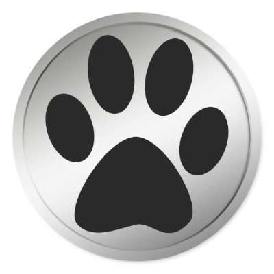 BLACK PAW PRINT IN SILVER FRAME ROUND STICKERS by dgpaulart