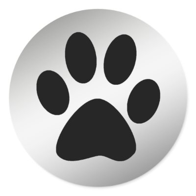 BLACK PAW PRINT ON SILVER ROUND STICKER by dgpaulart