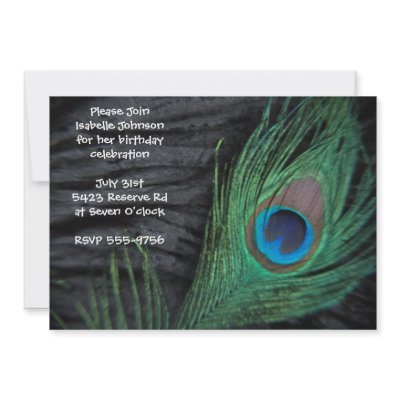Black Peacock Feather Birthday Custom Invites by Peacocks