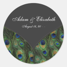 Black Peacock Wedding Favour Label Sticker