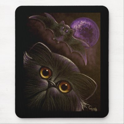 BLACK PERSIAN CAT & BAT - HALLOWEEN Mousepad by BY_CYRA