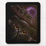 BLACK PERSIAN CAT & BAT - HALLOWEEN Mousepad