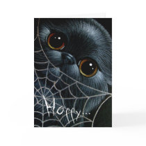 BLACK PERSIAN CAT & WEB HALLOWEEN Card