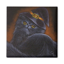 Black Persian Cat  with Witch Hat - Magnet