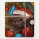 BLACK PERSIAN KITTEN CAT HOLIDAY Mousepad