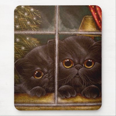BLACK PERSIAN KITTEN CATS - 1ST CHRISTMAS MOUSE MATS by BY_CYRA