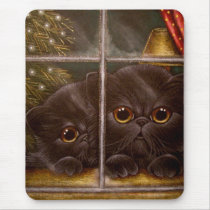BLACK PERSIAN KITTEN CATS - 1ST CHRISTMAS MOUSE MATS