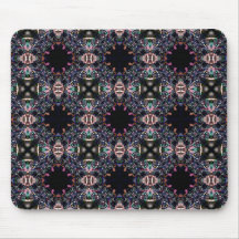 Black Pink and Green Mandala Fractal Pattern Mousepad
