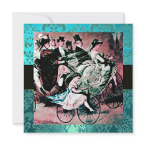 BLACK PINK BLUE BICYCLE WEDDING DAMASK MONOGRAM PERSONALIZED ANNOUNCEMENTS