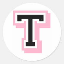 black pink letter T Round Stickers