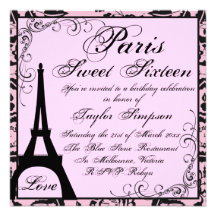 Black & Pink Paris Sweet16 Birthday Invite
