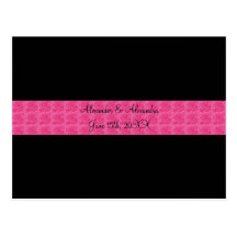 Black pink roses wedding favours postcard