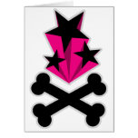 Black Pink Stars Crossbones Greeting Card