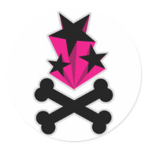 Black Pink Stars Crossbones Round Sticker