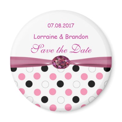 Black, pink, white polka dots Save the Date magnet by IrinaFraser