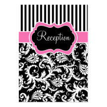 Black Pink White Stripe Damask Enclosure Card Business Card Template