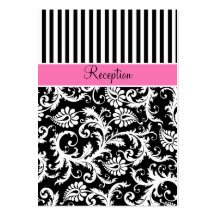 Black Pink White Stripe Damask Enclosure Card Business Card Template