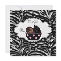 Black Pink Zebra Baby Girl Shower Invitations