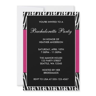 Black & Pink Zebra Bachelorette Party Invitations by printcreekstudio